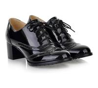 HYFZXWX Zapatos vintage de cuero clásicos con cordones para mujer tacón medio grueso punta redonda Oxfords vestido de fiesta botas/J/38EU