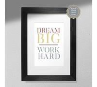 Hygge Creations Dream Big, Work Hard - Impresión Motivacional | Arte de Pared de Oficina - Marco Negro A3 con Soporte, Papel