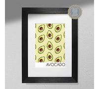 Hygge Creations Impresión de aguacate - Arte de pared de cocina | Decoración de cocina | Ilustración de aguacate marco blanco con soporte A4