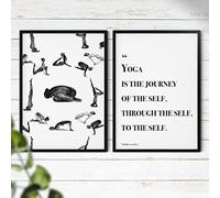 Hygge Creations Impresiones de arte y citas de yoga (paquete de 2) - Cita de yoga | Impresión de positividad | Arte de pared de yoga marco blanco sin soporte A4