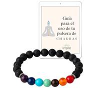 HYGGE LUXE Pulsera 7 Chakras Mujer + Guía Descargable - Pulsera Elástica de Piedras Naturales y Lava Volcánica - Pulsera Energética para Meditación, Yoga, Aceites Esenciales- Regalo Mujer