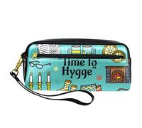 Hygge Time to Happy - Estuche para lápices de piel sintética con cremallera para niños y niñas, suministros escolares y de oficina