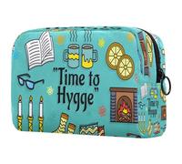Hygge Time to Happy - Neceser de viaje para mujer, bolsa organizadora de maquillaje grande con cremallera, multicolor, 18.5x7.5x13cm/7.3x3x5.1in, Neceser