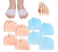 Hyggea - Corrector de juanetes para mujer, separadores de dedos de silicona para alivio diurno y nocturno, soporte de dedo en martillo, corrector grande (2 pieles + 2 azules)