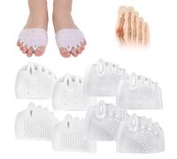 Hyggea - Corrector de juanetes para mujer, separadores de dedos de silicona para alivio diurno y nocturno, soporte de dedo en martillo, corrector grande (2 blancos + 2 transparentes)