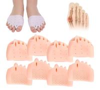 Hyggea - Corrector de juanetes para mujer, separadores de dedos de silicona para alivio diurno y nocturno, soporte para dedos en martillo, corrector grande (4 pieles)