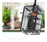 hygger Bomba de oxígeno para acuario, bomba de aire de 1,5 W, silenciosa, bomba de aire < 40 dB, bomba de membrana ajustable 800 ml/m, ahorro de energía con estructura transparente para piscinas de