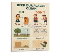 Hygiene and Rules Poster Public Places Guidelines Canvas Wall-Art for Clinic Workplace School Decor(Framed,08x12inch(20x30cm))