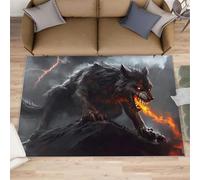 HYGIUID Alfombra de pasillo con diseño de lobo malvado, 70 x 120 cm, para cocina, pasillo de animales de fuego, alfombra de pelo corto, antideslizante, para guardería, dormitorio infantil, mesita de