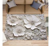 HYGIUID Alfombras de alivio floral para sala de estar, 120 x 170 cm, alfombra de noche con escultura de plantas para dormitorio, alfombra simple de flores blancas, alfombras de oficina