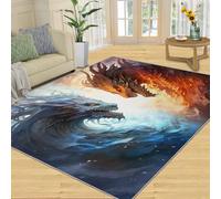 HYGIUID Alfombras de área para sala de estar, 160 x 200 cm, diseño de dragón de fuego y hielo, alfombra de suelo, alfombra de piso elemental Wyrms Duel, alfombras suaves antideslizantes para guardería