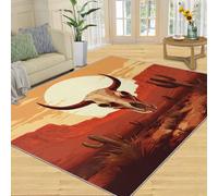 HYGIUID Alfombras de calavera para sala de estar, grande, 160 x 230 cm, diseño de atardecer salvaje oeste, alfombra rústica para dormitorio, alfombra rústica para el suelo, no se desprende, para