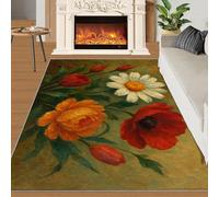 HYGIUID Alfombras florales vintage grandes para sala de estar, 160 x 230 cm, alfombras florales realistas naturales para dormitorio, alfombra de suelo de flores de colores ricos que no se desprenden