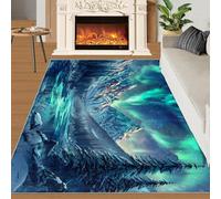 HYGIUID Aurora - Felpudo de 60 x 90 cm, diseño de paisaje bosque, cocina, vistas a la naturaleza, para interiores y baños, exteriores, lavable, para pasillo, pasillo, dormitorio, mesita de noche