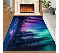 HYGIUID Aurora - Felpudo de 60 x 90 cm, diseño de paisaje bosque, cocina, vistas a la naturaleza, para interiores y baños, exteriores, lavable, para pasillo, pasillo, dormitorio, mesita de noche