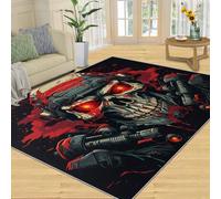 HYGIUID Camino de cocina - 80 x 150 cm, diseño de calavera de combate carmesí, futurista alfombra de dormitorio antideslizante antifatiga para pasillo, entrada y pasillo