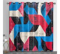 HYGIUID Cortinas de geometría abstracta para sala de estar, cortinas opacas térmicas con bloqueo de color, graffiti callejero retro para decoración de lugares de entretenimiento, 66 x 90 pulgadas, 2
