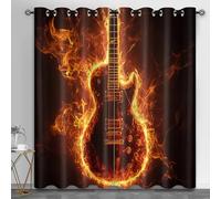 HYGIUID Cortinas opacas con diseño de guitarra de llama para sala de estar, cortina de bloqueo de luz de instrumentos de roca, cortinas a prueba de sonido para cabina de crucero, caravana, 55.1 x 84.2