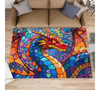 HYGIUID Epic Dragon - Felpudo de cocina, 60 x 90 cm, diseño de dragón pop colorido para interiores y exteriores, lavable para pasillo, pasillo, dormitorio, mesita de noche
