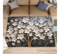 HYGIUID Felpudo de 60 x 90 cm con diseño floral de flores blancas abstractas, para interiores, baño, exterior, lavable, para pasillo, dormitorio, mesita de noche