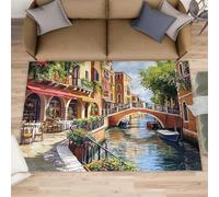 HYGIUID Felpudo de 60 x 90 cm, diseño de paisaje italiano con vistas al canal de Venecia, alfombra de cocina, paisaje romántico de la ciudad, para interiores y baño, lavable, para pasillo, dormitorio