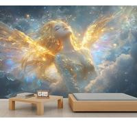 HYGIUID - Mural de ángel con alas doradas, papel tapiz de cielo estrellado de ensueño, mural de pared sagrado, decoración artística HD, para fotos, sala de estar, sofá, fondo de TV, póster
