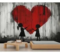 HYGIUID - Mural de arte callejero con diseño de graffiti en forma de corazón, papel pintado gigante en 3D, escala comercial, cafetería, salón, galería (no autoadhesivo)