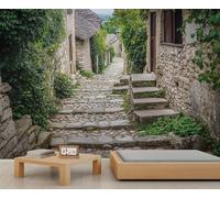 HYGIUID - Mural de callejón de piedra campestre con paisaje de ciudad pequeña, papel tapiz gigante 3D, escala comercial, cafetería, salón, galería (no autoadhesivo)
