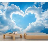 HYGIUID - Mural de cielo en forma de corazón, cielo azul, nubes blancas, papel tapiz minimalista gigante 3D, papel pintado a escala comercial, cafetería, salón galería (no autoadhesivo)