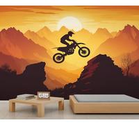 HYGIUID - Mural de motocicletas, papel pintado todoterreno, fondo de montaña y puesta de sol, póster de hotel, papel pintado personalizado, póster panorámico masivo (no autoadhesivo)