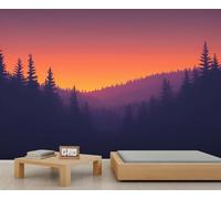 HYGIUID - Mural de paisaje, papel tapiz abstracto de bosque con diseño de crepúsculo de montaña, decoración de arte HD, foto para sala de estar, sofá, fondo de TV, póster personalizado (no
