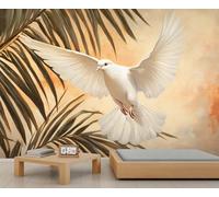 HYGIUID - Mural de paloma de la paz, papel pintado de hojas de palmera, papel pintado panorámico extragrande, papel pintado panorámico para hotel, restaurante, vestíbulo, papel de pared personalizado