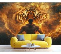 HYGIUID - Mural de tigre con músculos humanos, papel pintado con energía de llama, mural gigante para el hogar, sala de estar, comedor, decoración de pared (no autoadhesivo)
