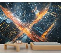 HYGIUID - Mural de vista nocturna de la ciudad, papel tapiz moderno de tráfico, decoración de arte HD, foto para sala de estar, sofá, fondo de TV, póster personalizado (no autoadhesivo)