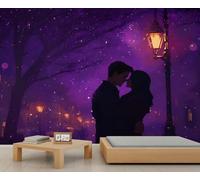 HYGIUID - Mural de vista nocturna romántica para parejas, farolas y escenas callejeras, gran papel pintado panorámico para dormitorio, sala de estar, sofá, telón de fondo 3D (no autoadhesivo)