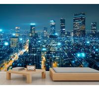 HYGIUID - Mural digital de ciudad con vista nocturna, mural de pared de ciudad futura, decoración artística, foto de guardería, dormitorio, papel tapiz decorativo panorámico (no autoadhesivo)