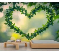 HYGIUID - Mural en forma de corazón con hojas verdes, papel tapiz romántico natural, mural de pared gigante para el hogar, sala de estar, comedor, decoración de pared (no autoadhesivo)