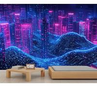 HYGIUID - Mural mural de ciudad futura, neón, espacio virtual, mural de pared, restaurante, comedor, decoración artística a gran escala, foto panorámica (no autoadhesivo)