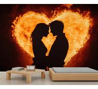 HYGIUID - Mural para parejas, diseño de llamas en forma de corazón, arte romántico, papel tapiz gigante 3D, escala comercial, cafetería, salón, galería (no autoadhesivo)