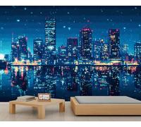 HYGIUID - Mural urbano de vista nocturna, papel tapiz moderno de ciudad futura, mural de pared grande panorámico para dormitorio, sala de estar, sofá, telón de fondo 3D (no autoadhesivo)