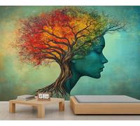 HYGIUID - Mural vintage de árbol de la vida, simbiosis natural, papel pintado con raíces de árbol, mural de pared de gran tamaño, estilo póster para sala de juegos, cafetería, decoración de fondo (no