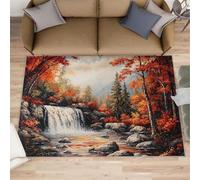 HYGIUID Tapete de puerta con pintura al óleo de bosque otoñal, 60 x 90 cm, alfombra de cocina, paisaje de cascada, para interiores y baños, felpudo lavable para pasillo, pasillo, dormitorio, mesita de