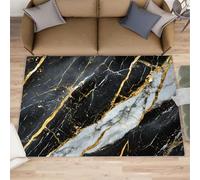HYGIUID Tapete moderno y lujoso de mármol para puerta de cocina, 60 x 90 cm, diseño abstracto de mármol negro y dorado, lavable para pasillo, pasillo, dormitorio, mesita de noche