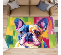 HYGIUID Tapete para puerta de bulldog francés, 60 x 90 cm, tapete de cocina colorido con estampado de perro pop para interiores y exteriores, lavable para pasillo, pasillo, dormitorio, mesita de noche