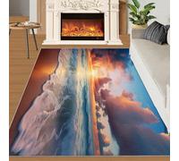 HYGIUID Tapete para puerta de playa y puesta de sol - 60 x 90 cm, tapete de cocina costero con amanecer, paisaje tropical de naturaleza tropical, para interiores y baños, felpudo lavable para pasillo