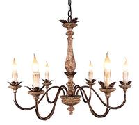 HYHDDM Lámpara de techo rústica de madera con 6 luces - Lámpara de techo estilo vela blanca envejecida for comedor, vestíbulo o pasillo(#10)