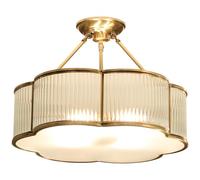 HYHDDM Lámpara de techo vintage Art Déco con forma de flor - Montaje empotrado en latón antiguo con cristal acanalado, portalámparas for dormitorio o sala de estar(B,S)