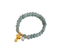 HYHJYMG Accesorios Pulsera de Cristal,Pulseras de Cuentas Cuentas de Jade Verde Natural Pulsera con Colgante Wishful Dorado Brazaletes con Pulsera de Cristal elástica Joyería de Cristal Reiki para