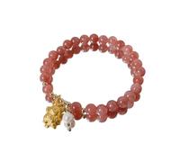 HYHJYMG Accesorios Pulseras con Cuentas,Pulseras con Cuentas Cuentas de Cuarzo Rosa Natural Pulsera con Colgante de Dragón Dorado Brazaletes con Pulsera de Cristal elástica Joyería de Cristal Reiki