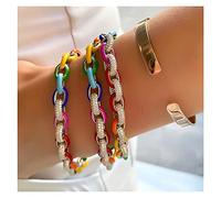 HYHJYMG Accesorios Pulseras para Mujer llegaron arcoíris Colorido neón Esmalte cz Cadena de eslabones ovalados Pulseras con dijes para Mujer niña joyería Delicada para Regalo de Fiesta chapada en